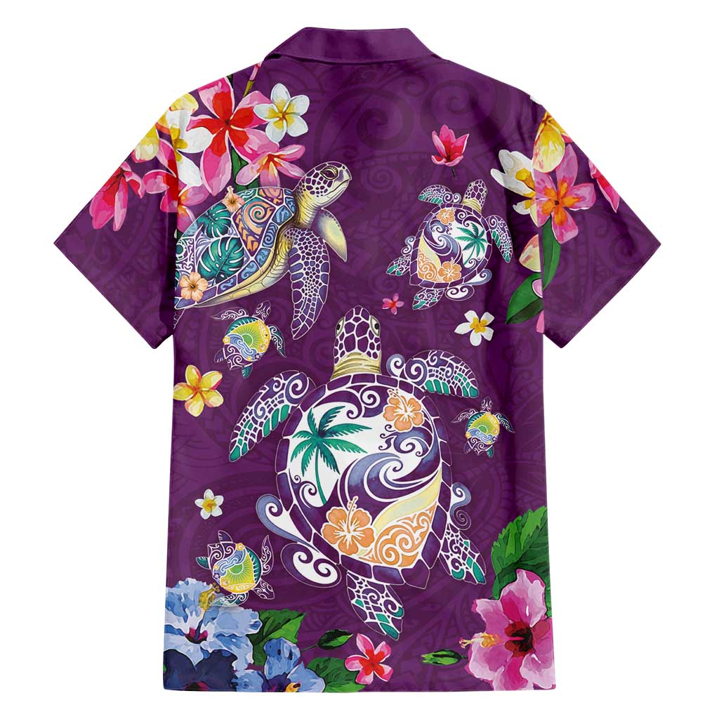 Hawaiian Turtles and Tropical Plants Family Matching Mermaid Dress and Hawaiian Shirt Purple Watercolor