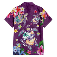 Hawaiian Turtles and Tropical Plants Family Matching Mermaid Dress and Hawaiian Shirt Purple Watercolor