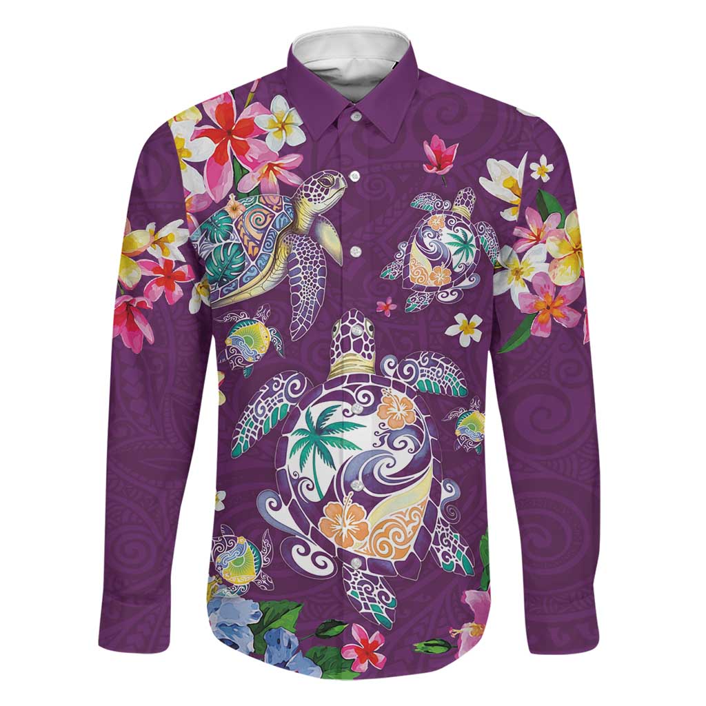 Hawaiian Turtles and Tropical Plants Family Matching Mermaid Dress and Hawaiian Shirt Purple Watercolor