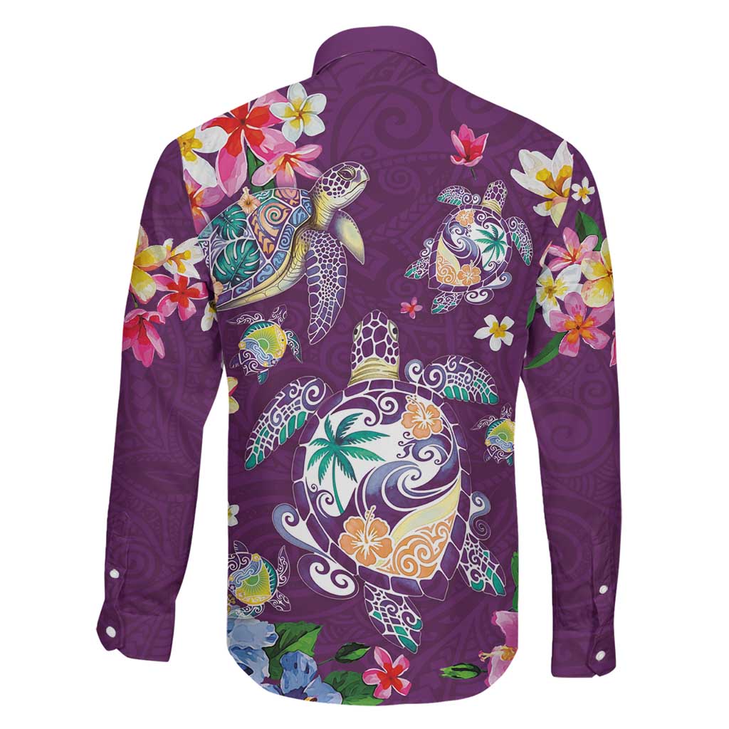 Hawaiian Turtles and Tropical Plants Family Matching Mermaid Dress and Hawaiian Shirt Purple Watercolor