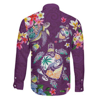 Hawaiian Turtles and Tropical Plants Family Matching Mermaid Dress and Hawaiian Shirt Purple Watercolor