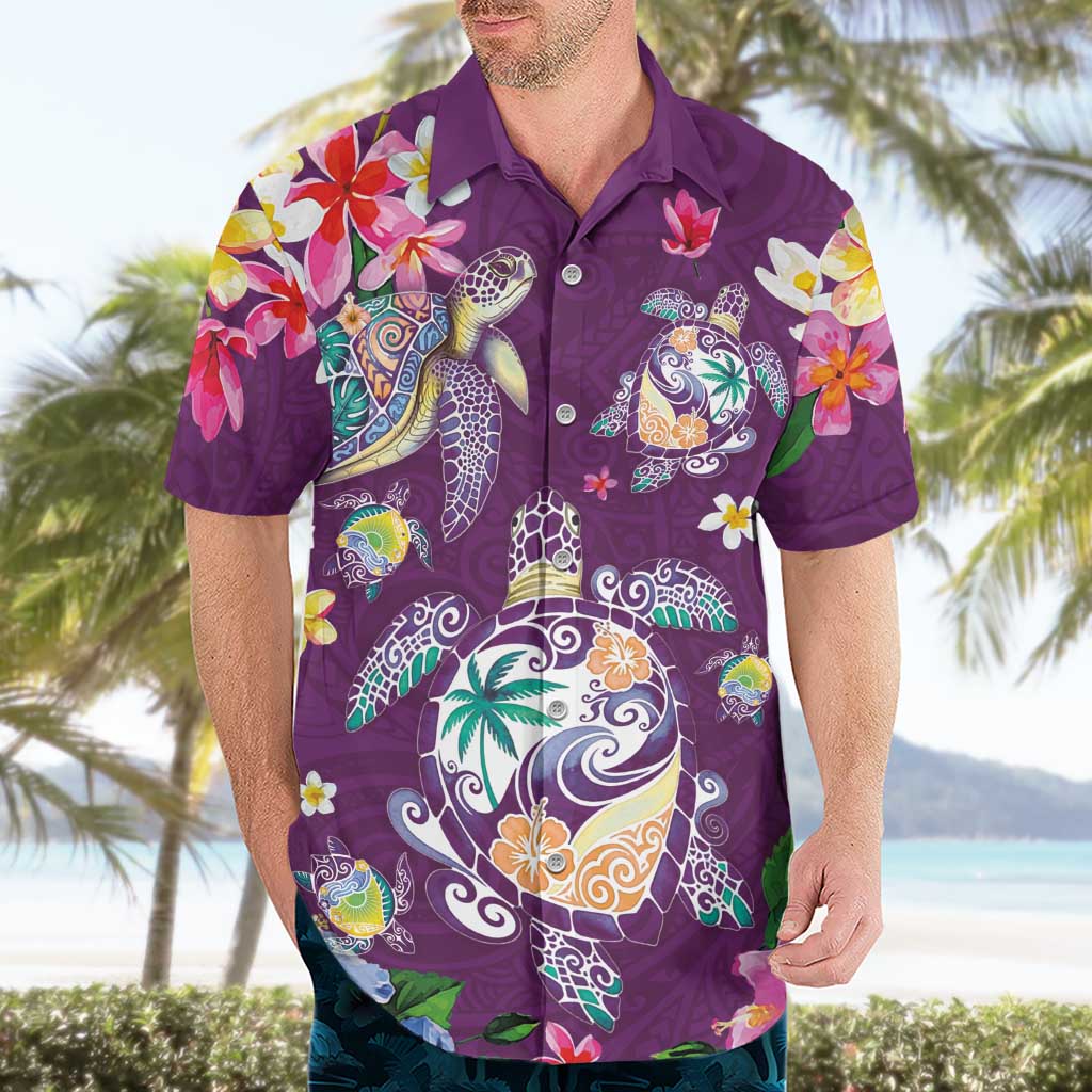 Hawaiian Turtles and Tropical Plants Hawaiian Shirt Purple Watercolor