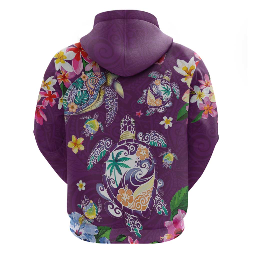 Hawaiian Turtles and Tropical Plants Hoodie Purple Watercolor LT03 - Polynesian Pride