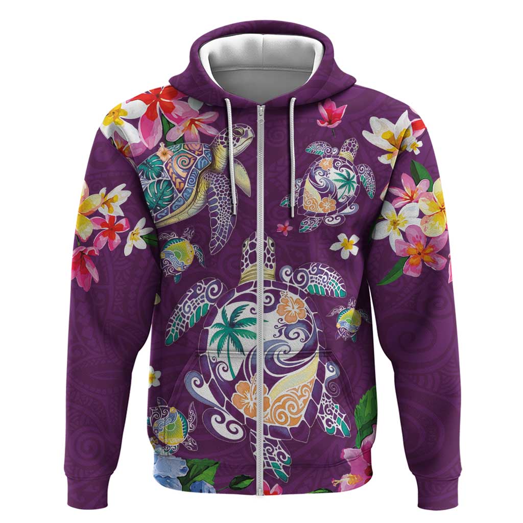 Hawaiian Turtles and Tropical Plants Hoodie Purple Watercolor LT03 Zip Hoodie Purple - Polynesian Pride