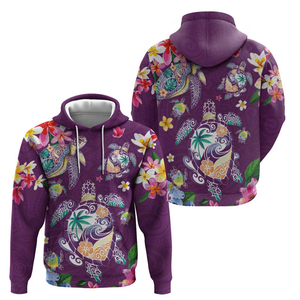 Hawaiian Turtles and Tropical Plants Hoodie Purple Watercolor LT03 - Polynesian Pride