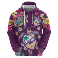 Hawaiian Turtles and Tropical Plants Hoodie Purple Watercolor LT03 - Polynesian Pride