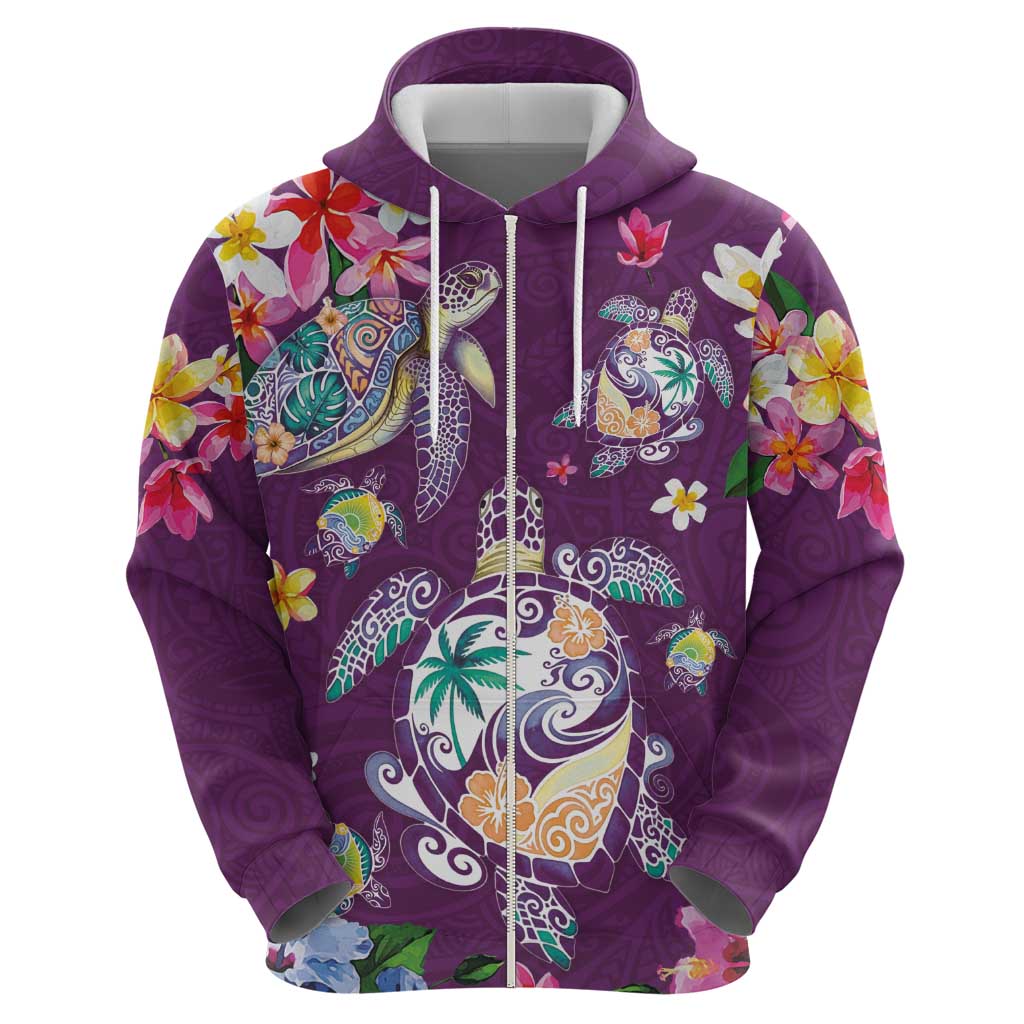 Hawaiian Turtles and Tropical Plants Hoodie Purple Watercolor LT03 - Polynesian Pride