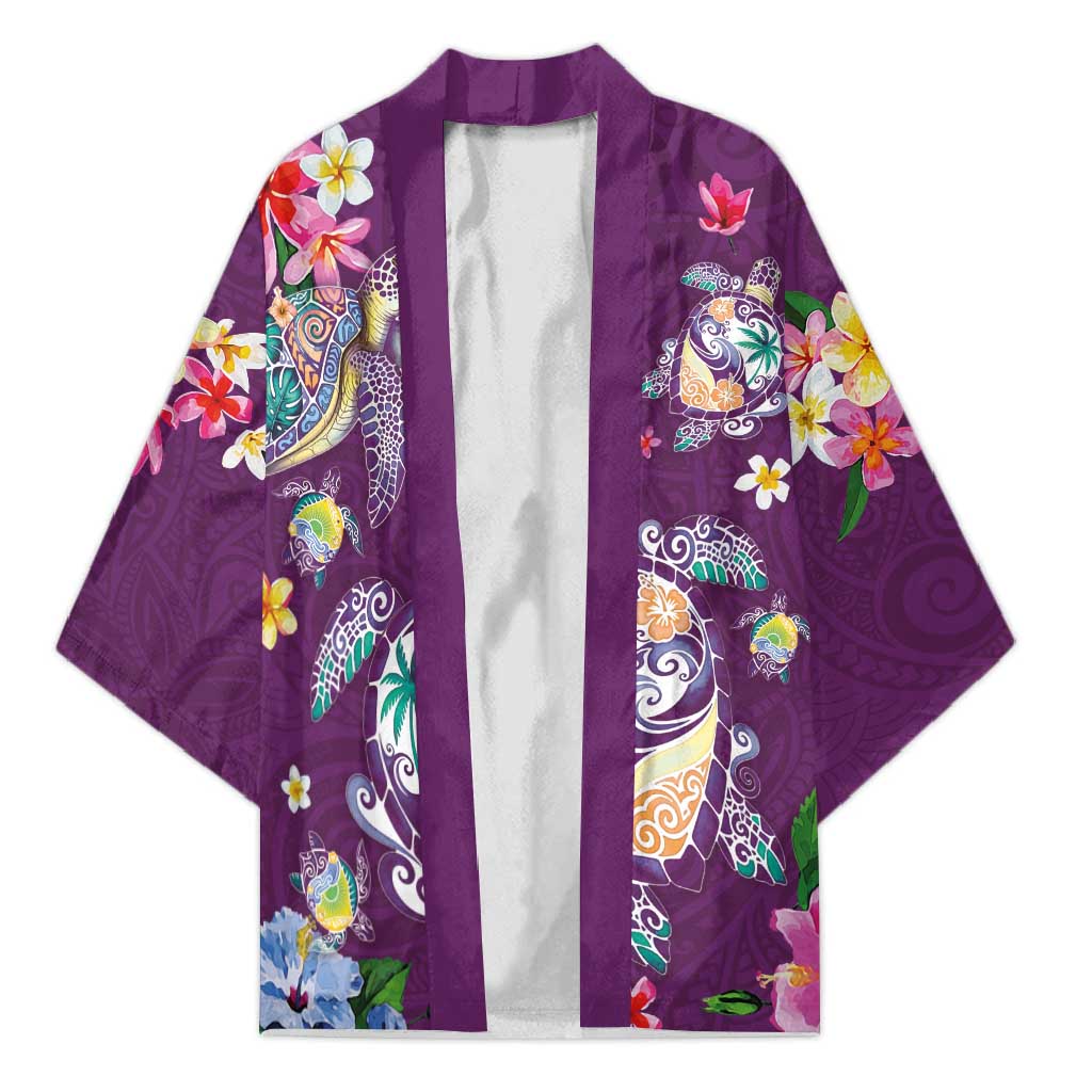 Hawaiian Turtles and Tropical Plants Kimono Purple Watercolor