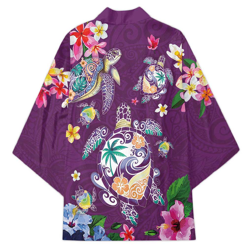Hawaiian Turtles and Tropical Plants Kimono Purple Watercolor