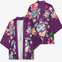 Hawaiian Turtles and Tropical Plants Kimono Purple Watercolor