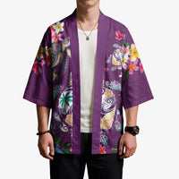 Hawaiian Turtles and Tropical Plants Kimono Purple Watercolor