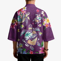 Hawaiian Turtles and Tropical Plants Kimono Purple Watercolor