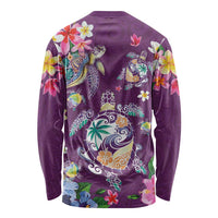 Hawaiian Turtles and Tropical Plants Long Sleeve Shirt Purple Watercolor LT03 - Polynesian Pride