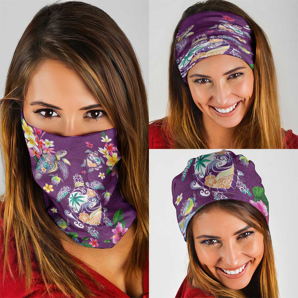 Hawaiian Turtles and Tropical Plants Neck Gaiter Purple Watercolor