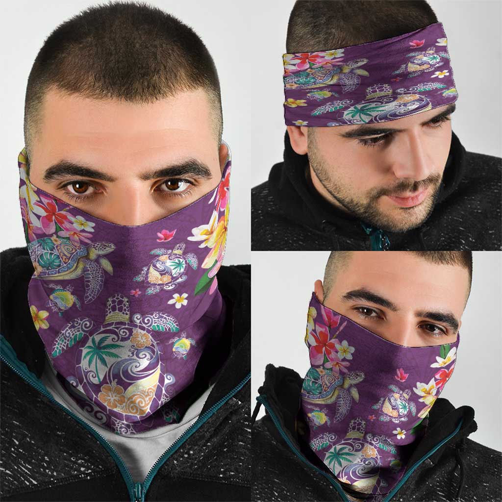 Hawaiian Turtles and Tropical Plants Neck Gaiter Purple Watercolor