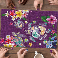 Hawaiian Turtles and Tropical Plants Puzzle Purple Watercolor LT03 - Polynesian Pride