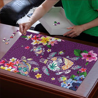 Hawaiian Turtles and Tropical Plants Puzzle Purple Watercolor LT03 - Polynesian Pride