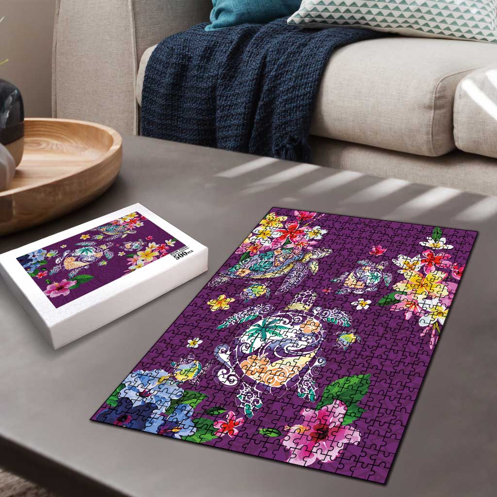 Hawaiian Turtles and Tropical Plants Puzzle Purple Watercolor LT03 - Polynesian Pride
