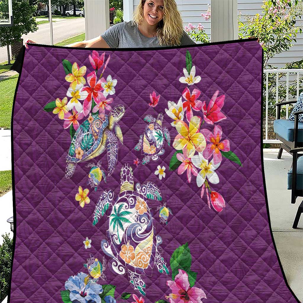 Hawaiian Turtles and Tropical Plants Quilt Purple Watercolor LT03 Purple - Polynesian Pride