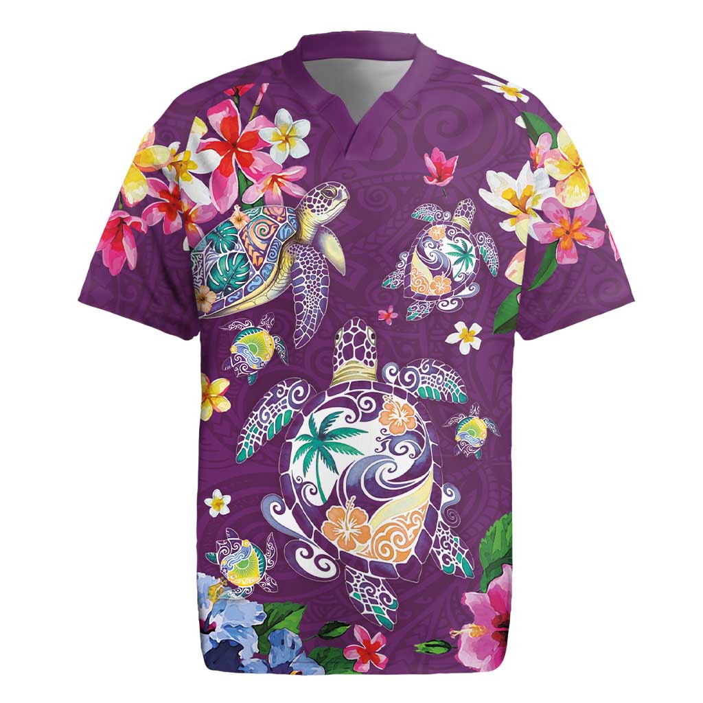Hawaiian Turtles and Tropical Plants Rugby Jersey Purple Watercolor