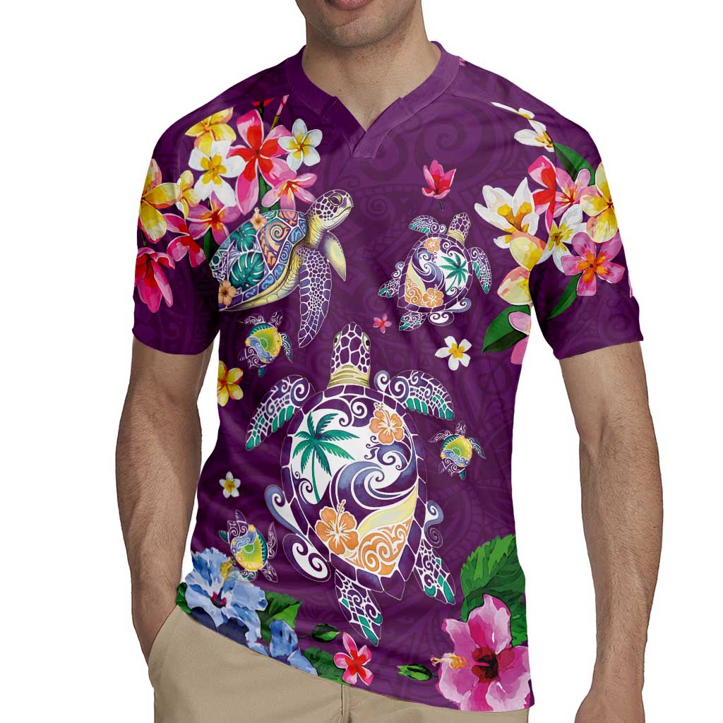Hawaiian Turtles and Tropical Plants Rugby Jersey Purple Watercolor
