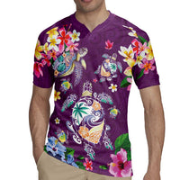Hawaiian Turtles and Tropical Plants Rugby Jersey Purple Watercolor