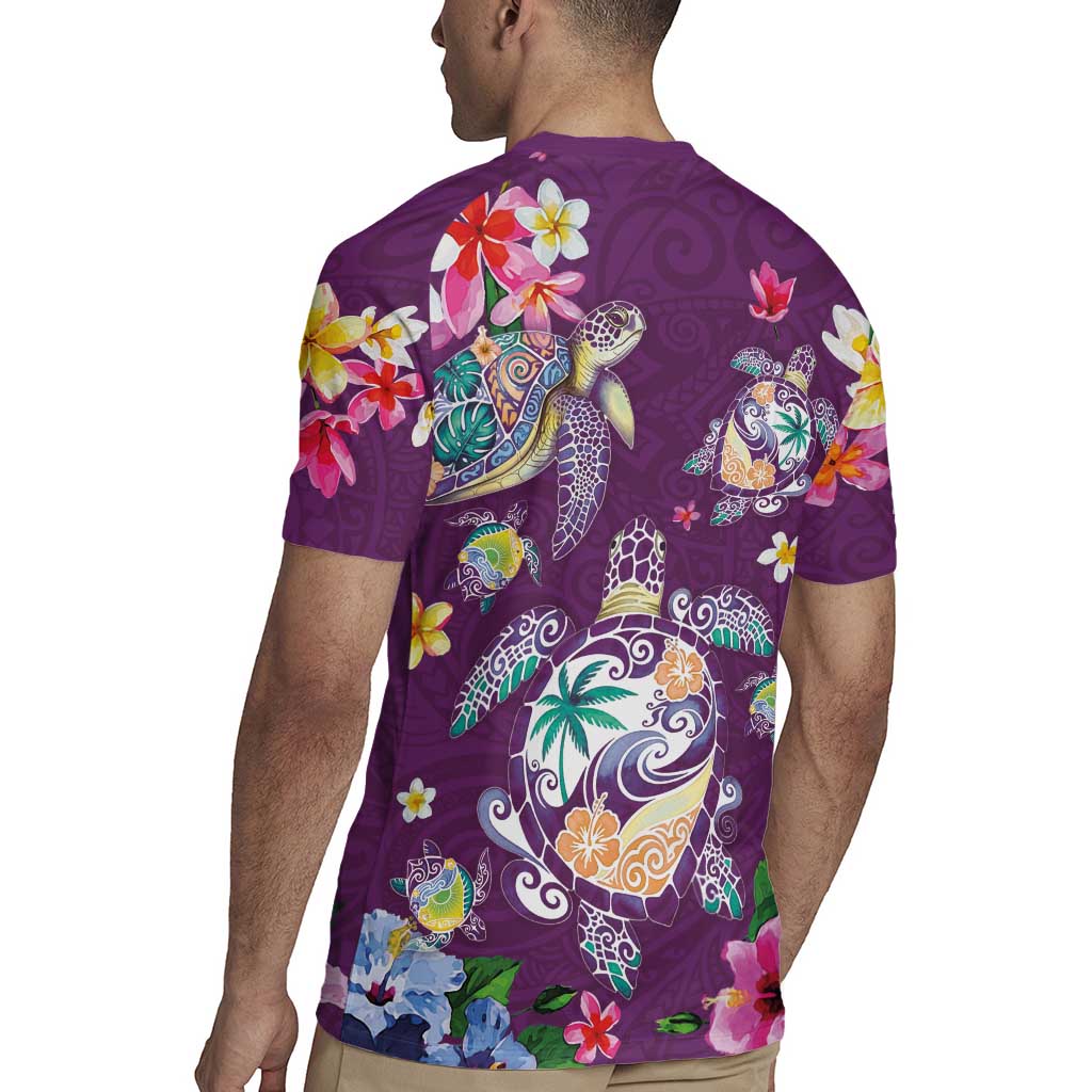 Hawaiian Turtles and Tropical Plants Rugby Jersey Purple Watercolor