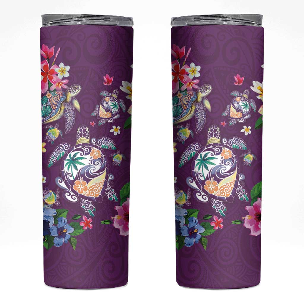 Hawaiian Turtles and Tropical Plants Skinny Tumbler Purple Watercolor LT03 Purple - Polynesian Pride