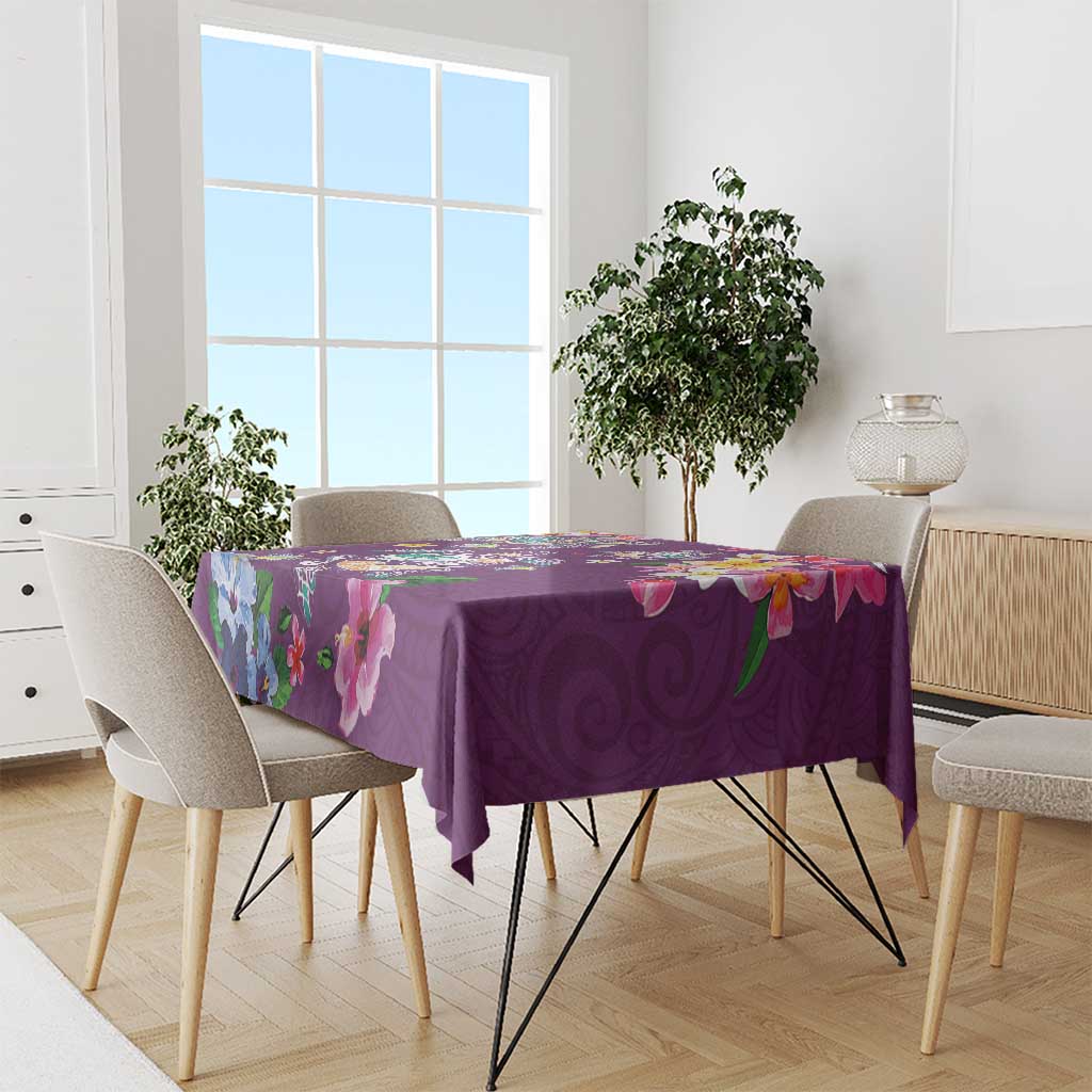 Hawaiian Turtles and Tropical Plants Tablecloth Purple Watercolor LT03 - Polynesian Pride