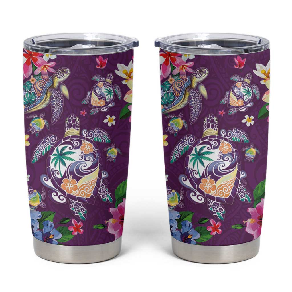 Hawaiian Turtles and Tropical Plants Tumbler Cup Purple Watercolor