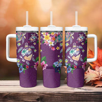 Hawaiian Turtles and Tropical Plants Tumbler With Handle Purple Watercolor
