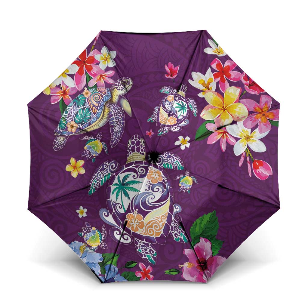 Hawaiian Turtles and Tropical Plants Umbrella Purple Watercolor LT03 One Size Folded 11.42 inch Opened Diameter 37.4 inch Purple - Polynesian Pride