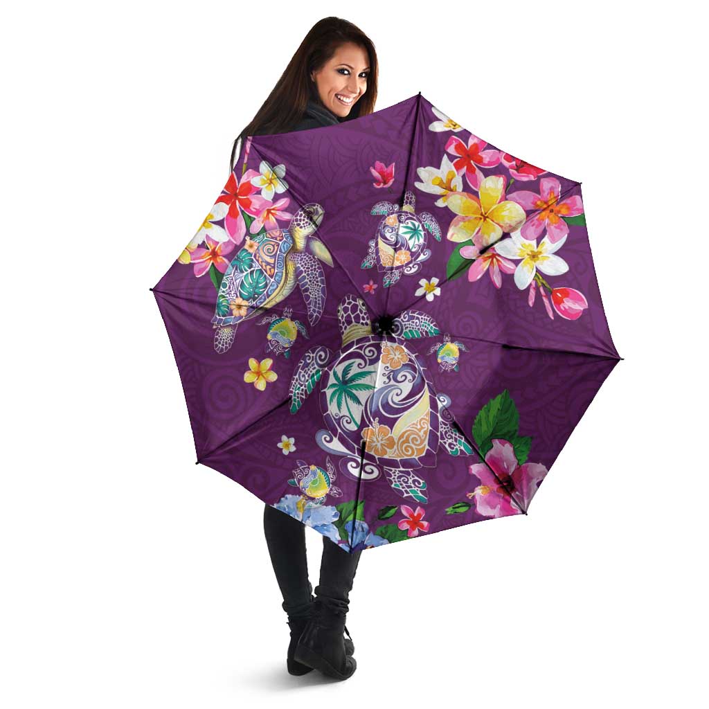 Hawaiian Turtles and Tropical Plants Umbrella Purple Watercolor LT03 - Polynesian Pride