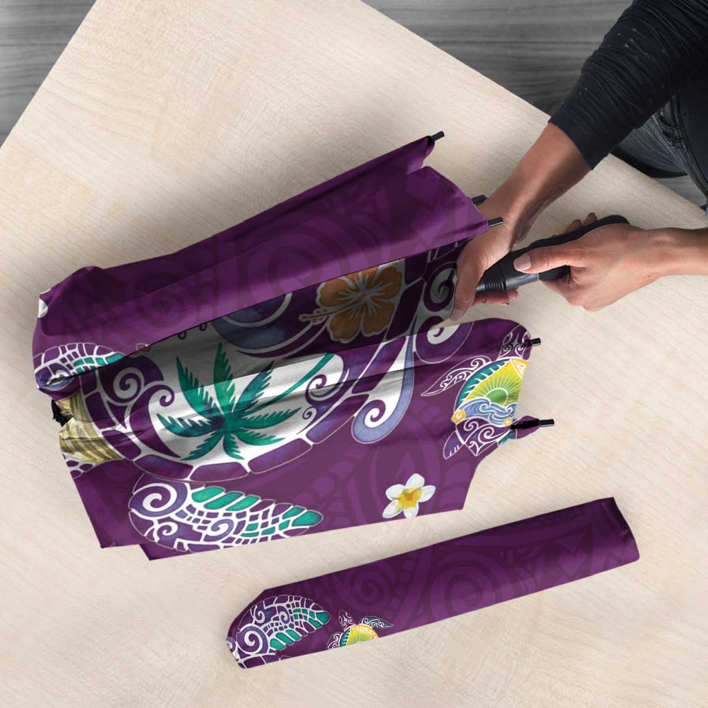 Hawaiian Turtles and Tropical Plants Umbrella Purple Watercolor LT03 - Polynesian Pride