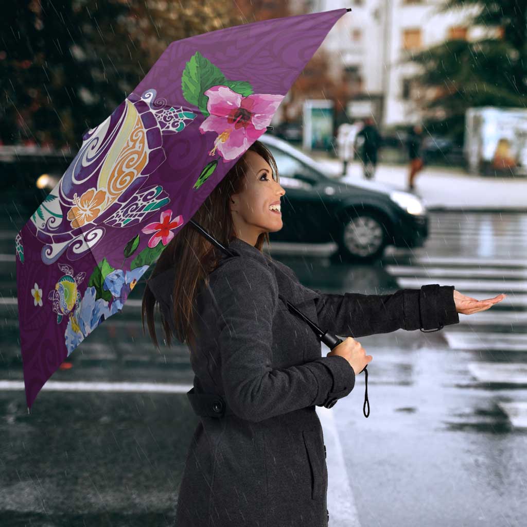 Hawaiian Turtles and Tropical Plants Umbrella Purple Watercolor LT03 - Polynesian Pride