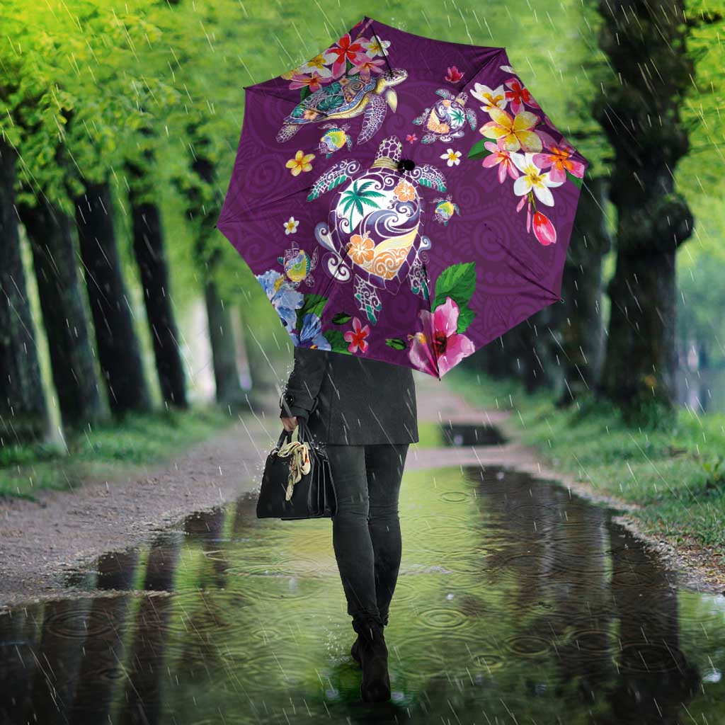 Hawaiian Turtles and Tropical Plants Umbrella Purple Watercolor LT03 - Polynesian Pride