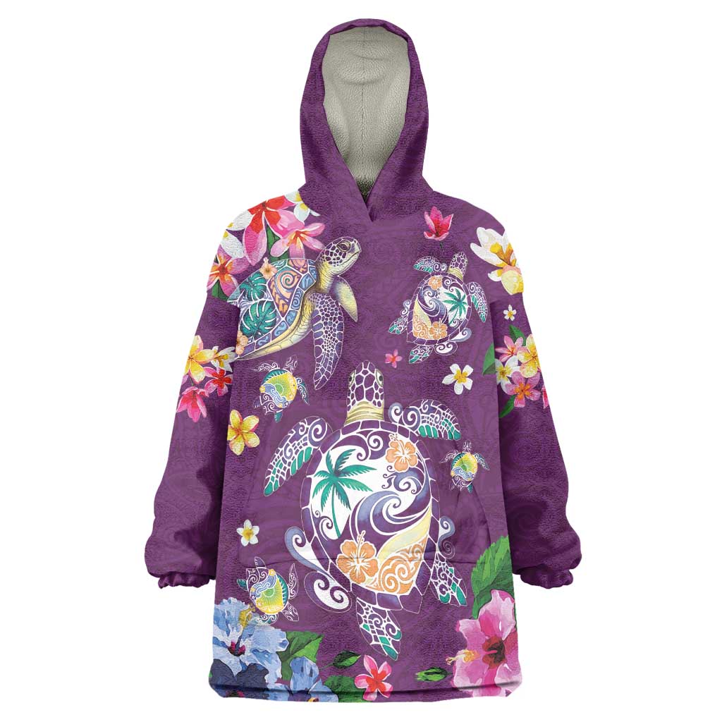 Hawaiian Turtles and Tropical Plants Wearable Blanket Hoodie Purple Watercolor LT03 One Size Purple - Polynesian Pride