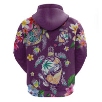 Hawaiian Turtles and Tropical Plants Zip Hoodie Purple Watercolor LT03 - Polynesian Pride