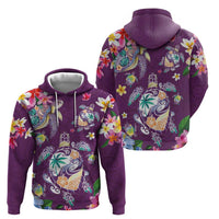 Hawaiian Turtles and Tropical Plants Zip Hoodie Purple Watercolor LT03 - Polynesian Pride