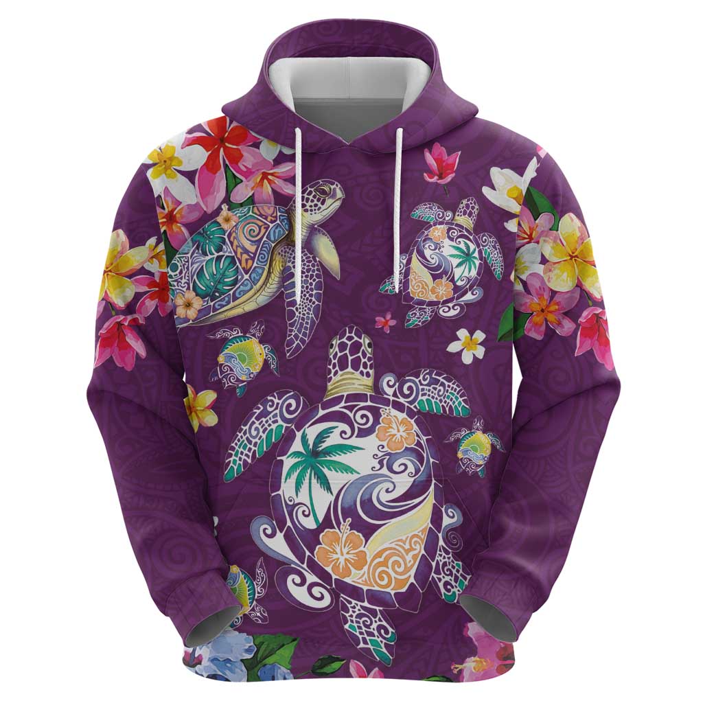 Hawaiian Turtles and Tropical Plants Zip Hoodie Purple Watercolor LT03 - Polynesian Pride