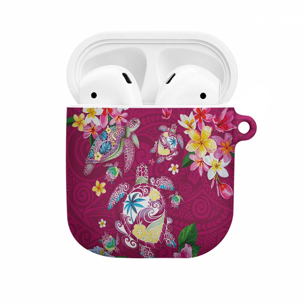 Hawaiian Turtles and Tropical Plants AirPods Case Pink Watercolor