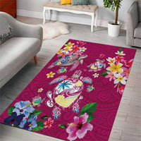 Hawaiian Turtles and Tropical Plants Area Rug Pink Watercolor LT03 - Polynesian Pride