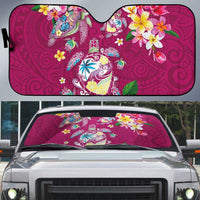 Hawaiian Turtles and Tropical Plants Auto Sun Shade Pink Watercolor LT03 Pink - Polynesian Pride