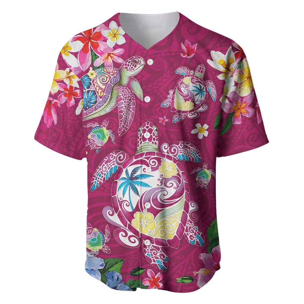 Hawaiian Turtles and Tropical Plants Baseball Jersey Pink Watercolor
