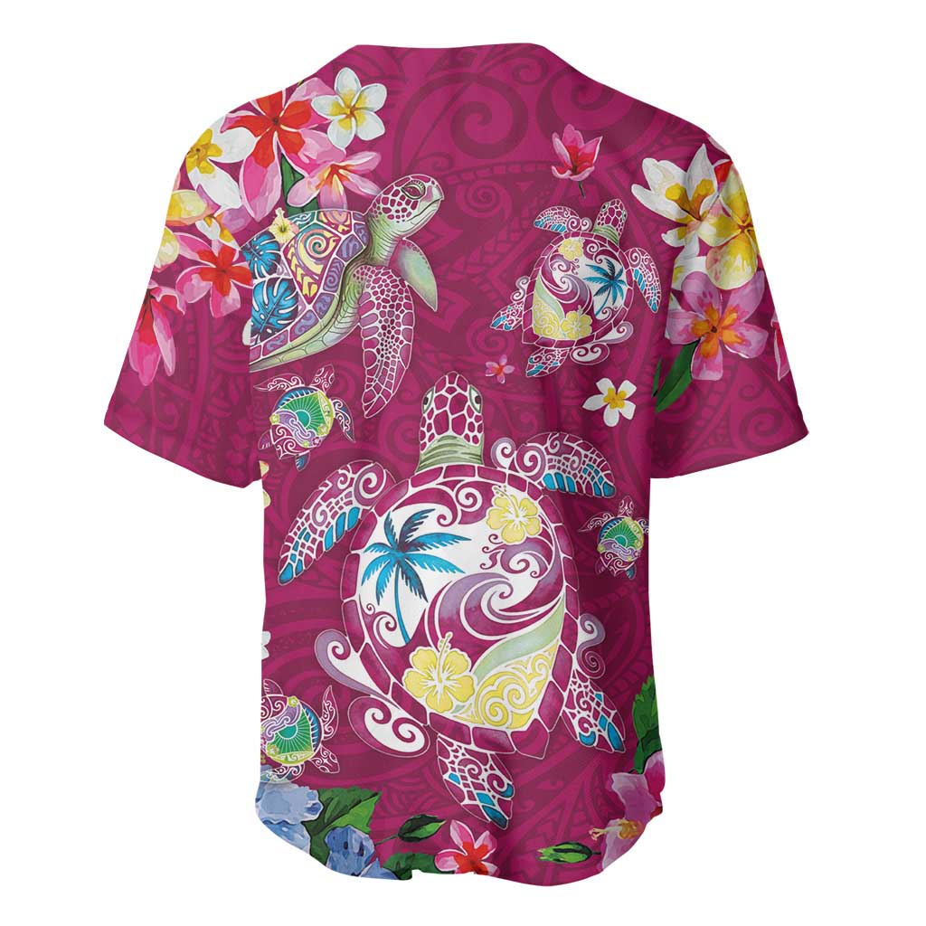 Hawaiian Turtles and Tropical Plants Baseball Jersey Pink Watercolor