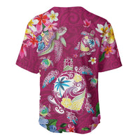 Hawaiian Turtles and Tropical Plants Baseball Jersey Pink Watercolor