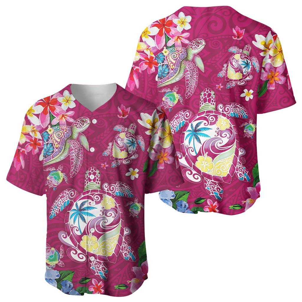Hawaiian Turtles and Tropical Plants Baseball Jersey Pink Watercolor