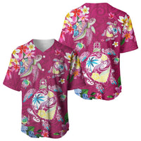 Hawaiian Turtles and Tropical Plants Baseball Jersey Pink Watercolor