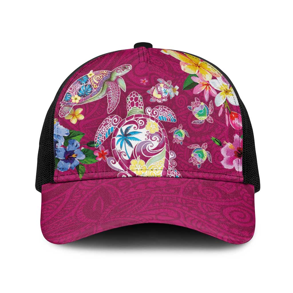 Hawaiian Turtles and Tropical Plants Baseball Net Cap Pink Watercolor