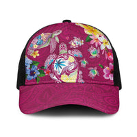 Hawaiian Turtles and Tropical Plants Baseball Net Cap Pink Watercolor